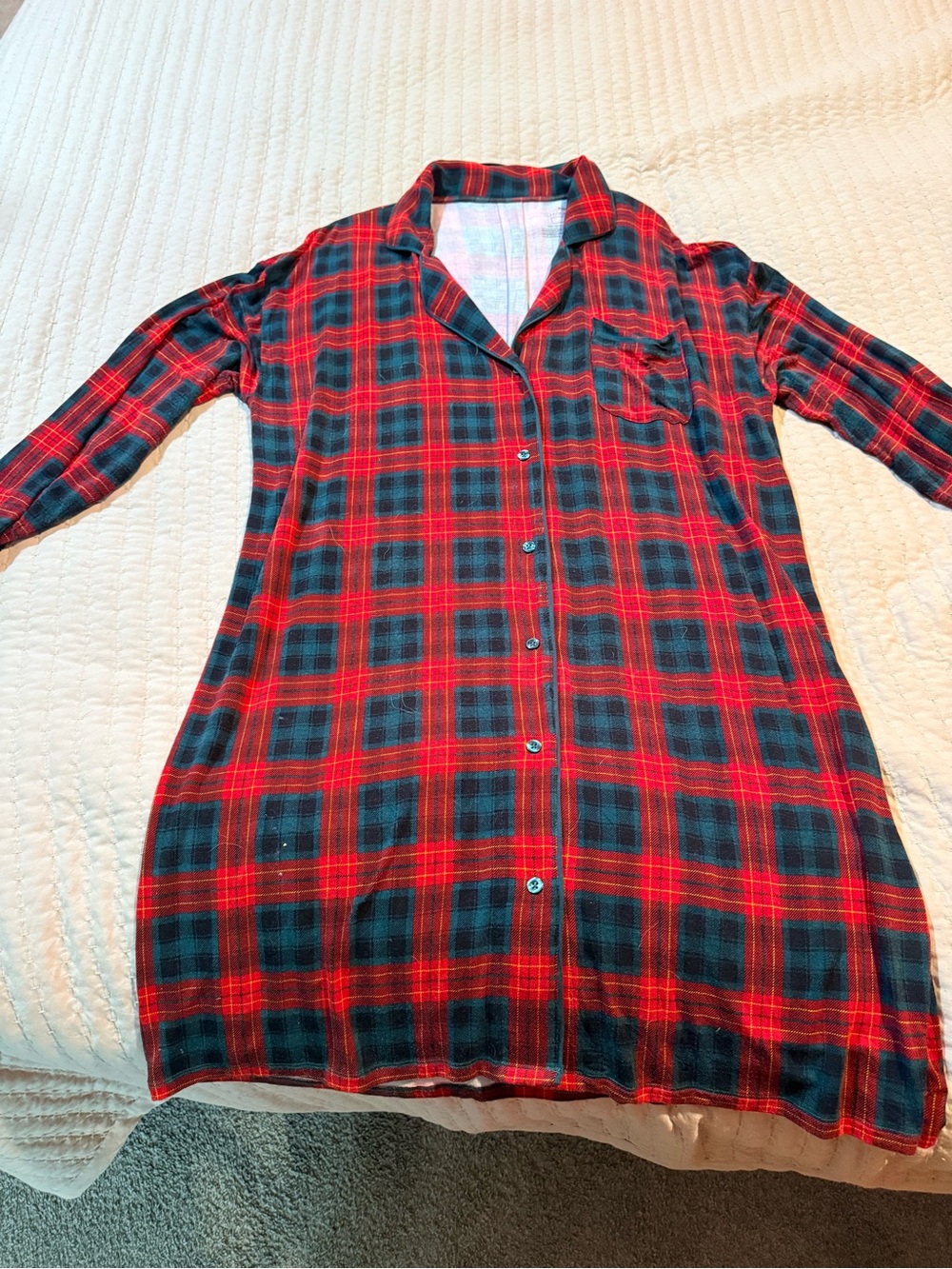 Little Sleepies Red and Green Plaid Button-Front Nightshirt/ Gown